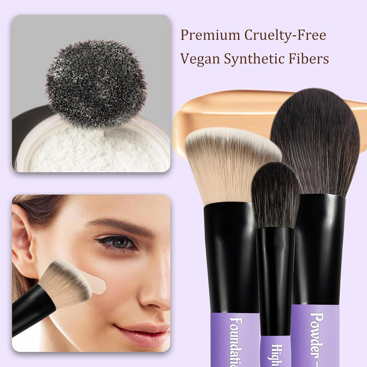 Jilier Juego de brochas de maquillaje de viaje, 14 piezas de mini b...
