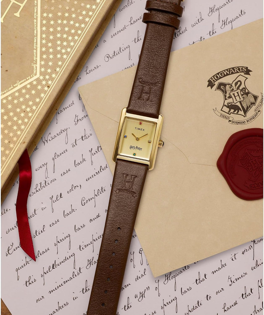 Timex Reloj para Mujer de Harry Potter x Hailey Hogwarts 24mm - Marrón Dos Piezas de Liberación Rápida Correa Champagne Dial Caja en Tono Oro