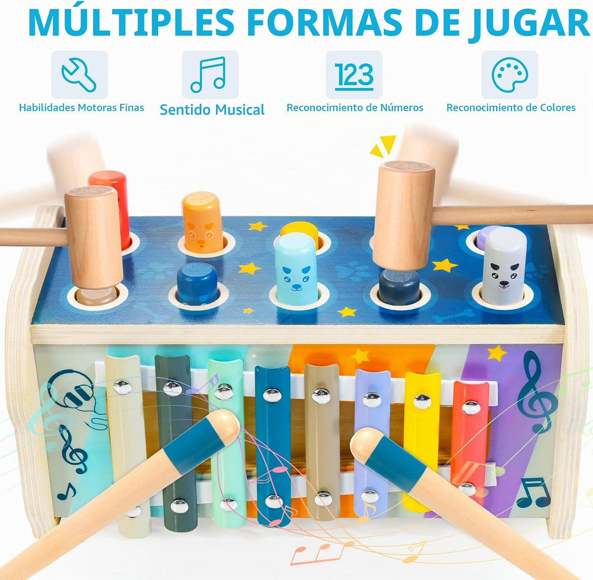 Juguetes Montessori de madera para martillar para niños de 1