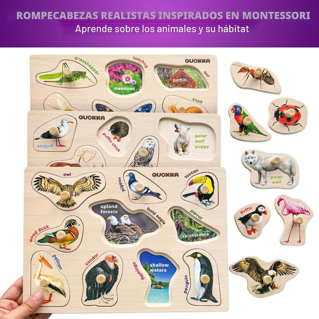 8 rompecabezas de madera para niños pequeños de 1-3 años - rompecabezas Montessori para edades 2-4 en un estante