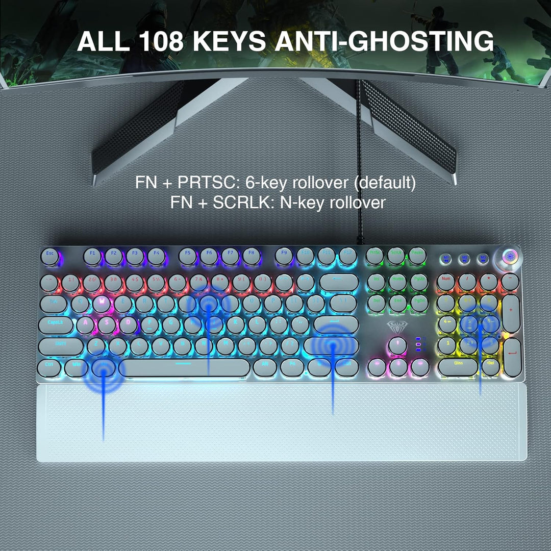 AULA F2088 Teclado mecánico para juegos estilo máquina de escribir,...