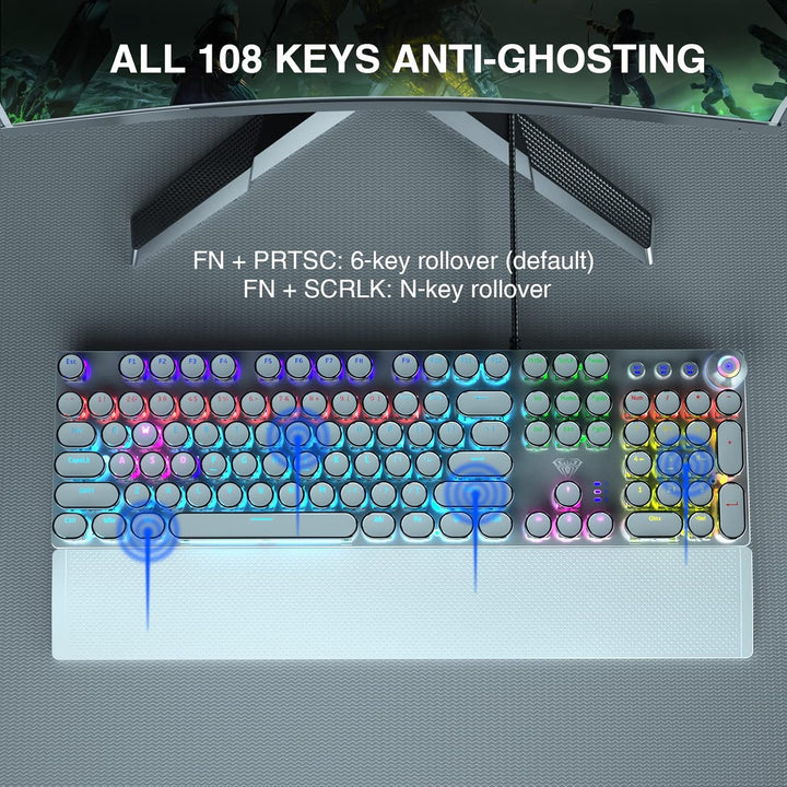 AULA F2088 Teclado mecánico para juegos estilo máquina de escribir,...