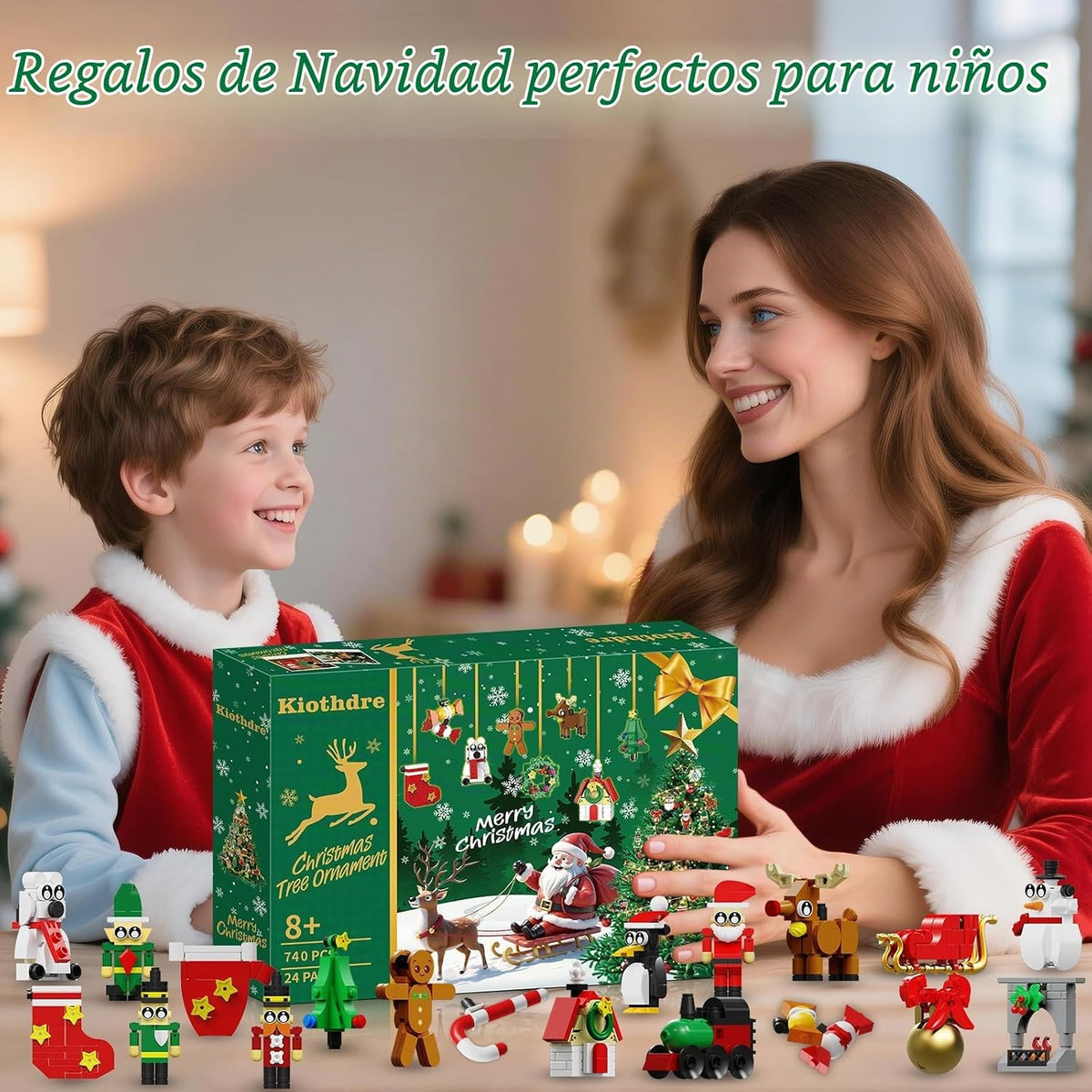Calendario de Adviento 2026, adornos de Navidad, juego de construcción compatible con Lego, corona de Papá Noel, pan de jengibre, reno, juguete de construcción 24 en 1, cuenta regresiva de 24 días para juguetes de Navidad, regalos para niños y niñas