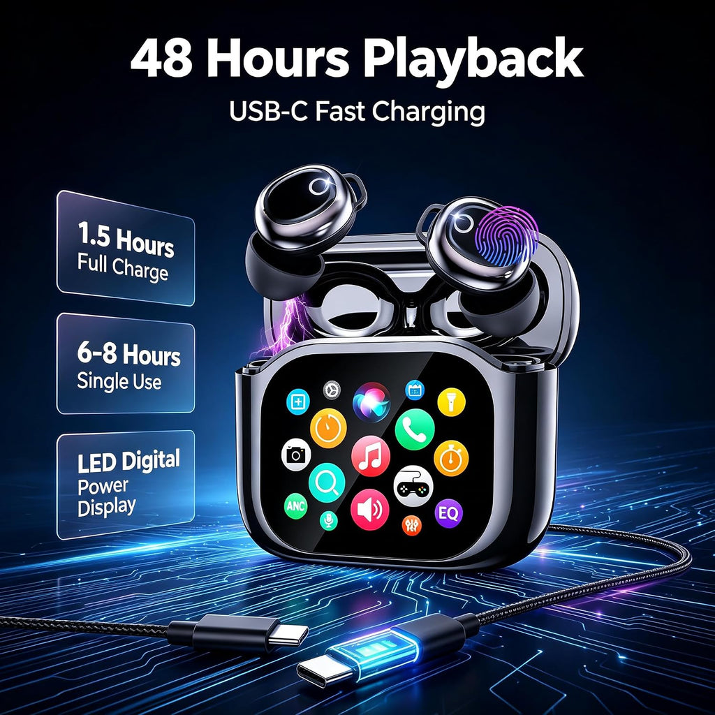 Auriculares para dormir, mini auriculares para dormir 2026, diseño pequeño para dormir de lado, funda de carga de pantalla táctil, tiempo de reproducción de 48 horas, IPX7 impermeable, 5 modos de