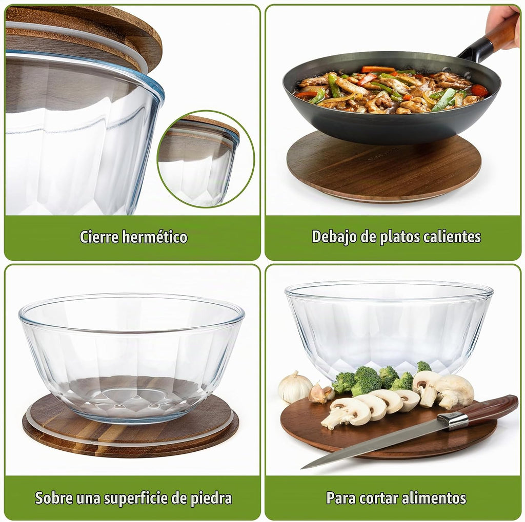 Juego de 5 cuencos de vidrio apilables grandes con tapas de