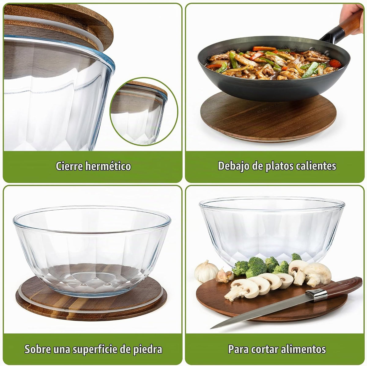 Juego de 5 cuencos de vidrio apilables grandes con tapas de