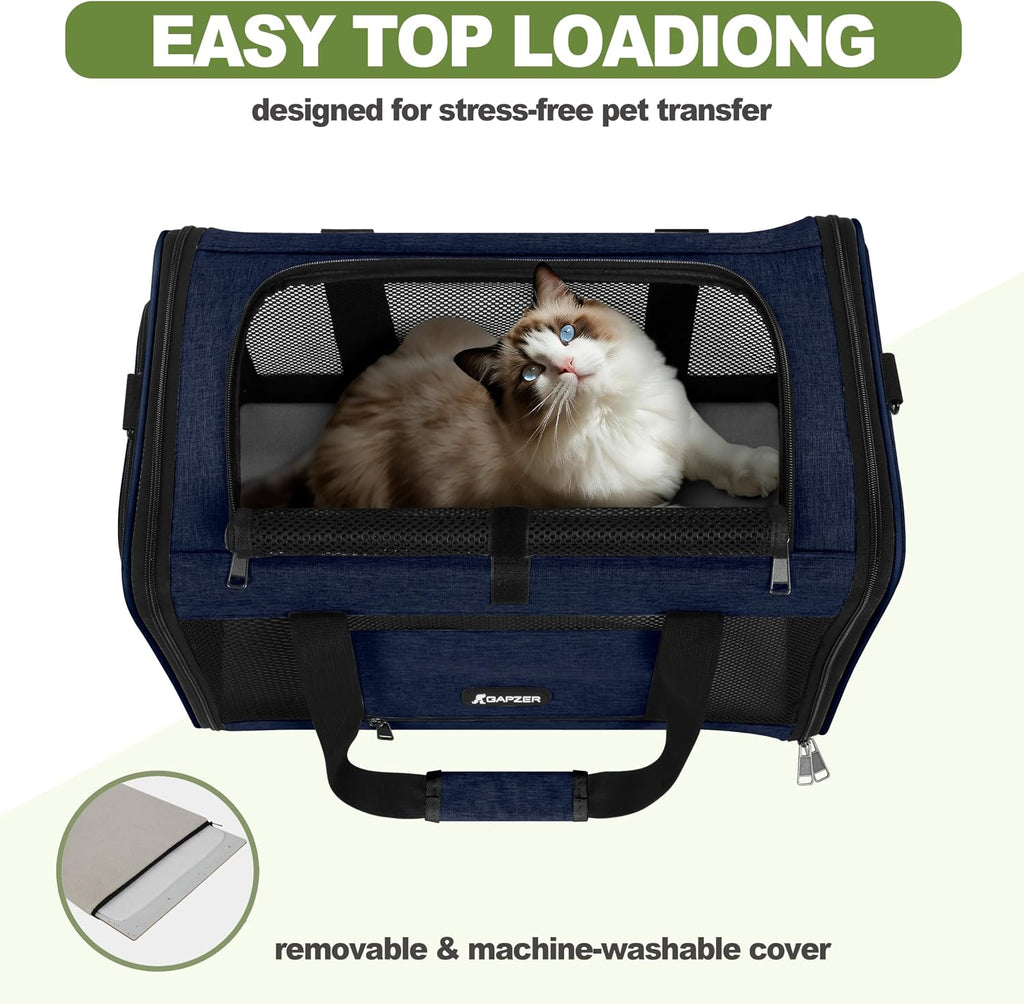 Transportador para gatos de 18 x 11 x 11 pulgadas, aprobado por aerolíneas unidas, perrera suave para mascotas