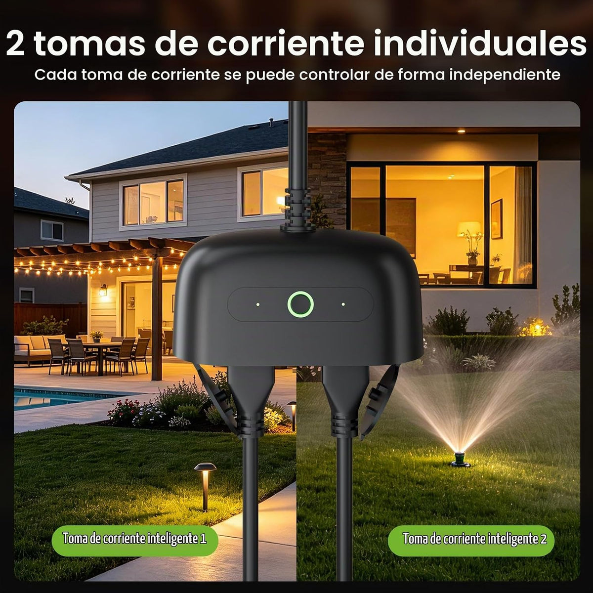GHome Smart - Enchufe inteligente para exteriores, enchufe Wi-Fi inteligente para el hogar con 2 tomas, resistencia a la intemperie IP64, compatible con Alexa, Google Home y SmartThings, no requiere