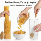 Recipientes de almacenamiento de pasta, paquete de 3, recipiente cuadrado hermético de vidrio para espaguetis de 78 onzas con tapas de bambú, tarro alto de almacenamiento de pasta de vidrio