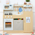 Cocina de madera para niños con caja de almacenamiento y 18