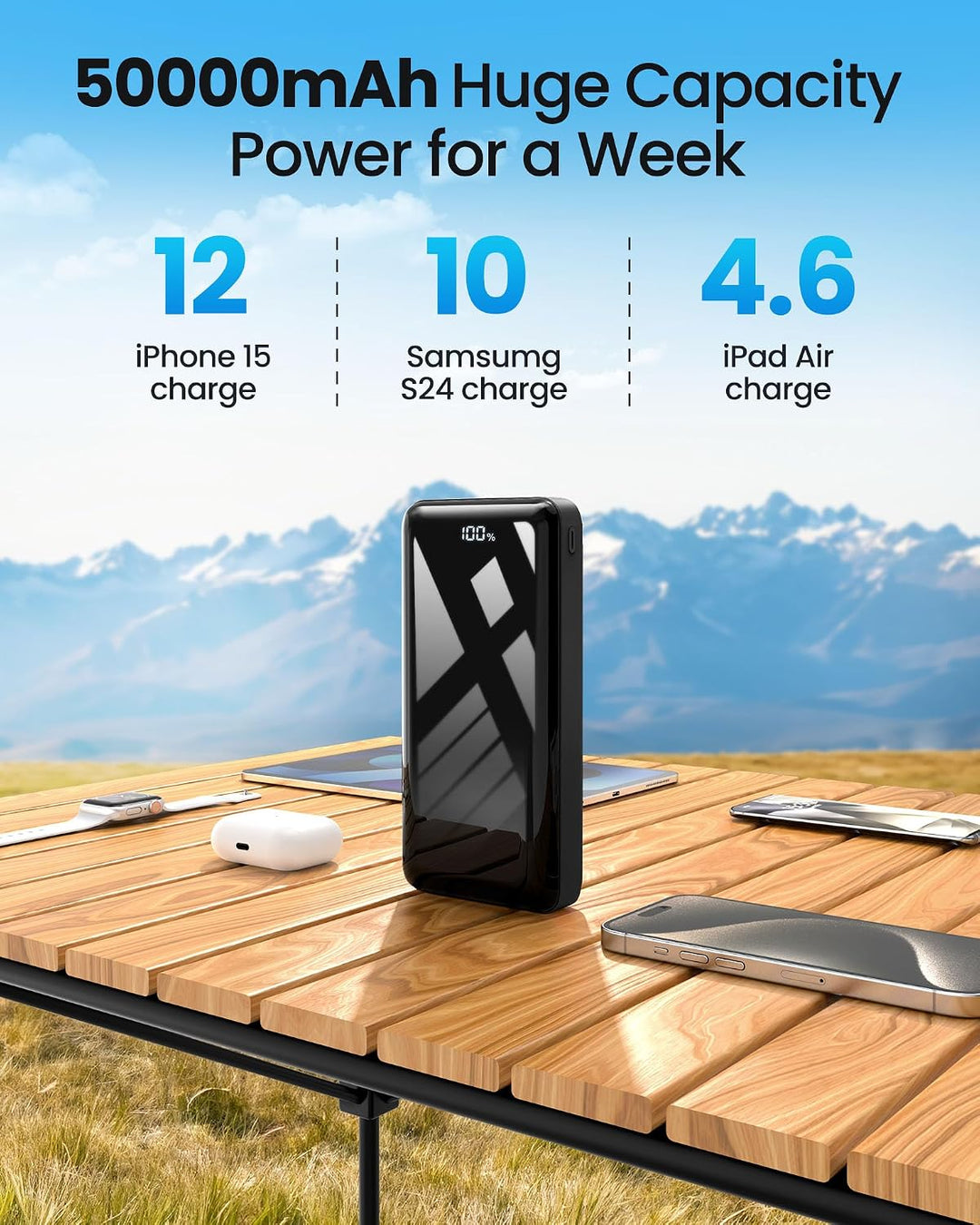 Cargador portátil 50000mAh Power Bank 22.5W carga rápida USB C bate...