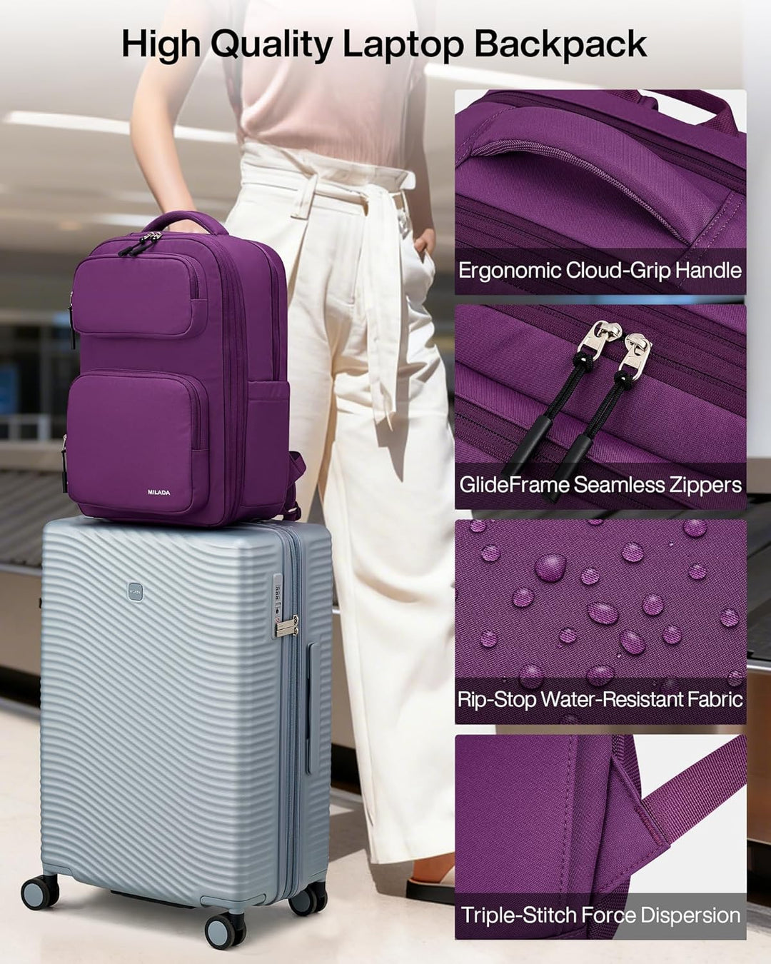 MILADA Mochila de viaje expandible de 28L a 39L, mochila de mano ap...
