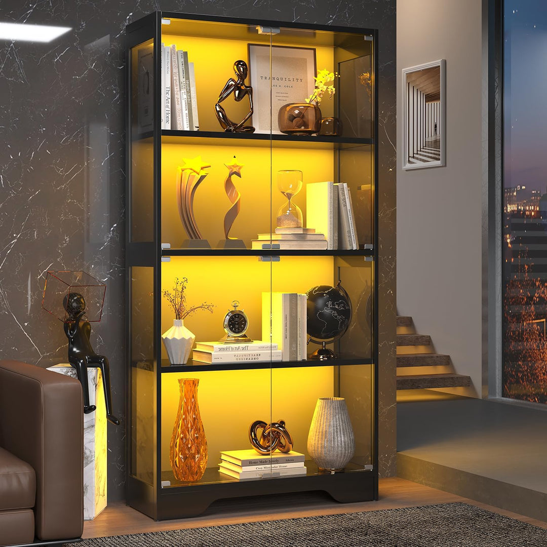 knoworld Vitrina con puertas de cristal, gabinete Curio de 63 pulga...
