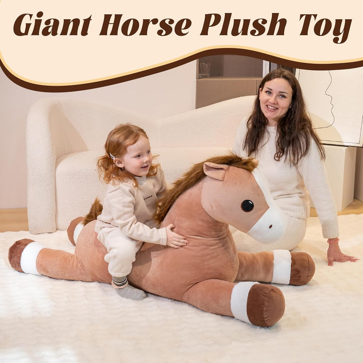 Jrystar Animales de peluche de caballo gigante, almohada de peluche...