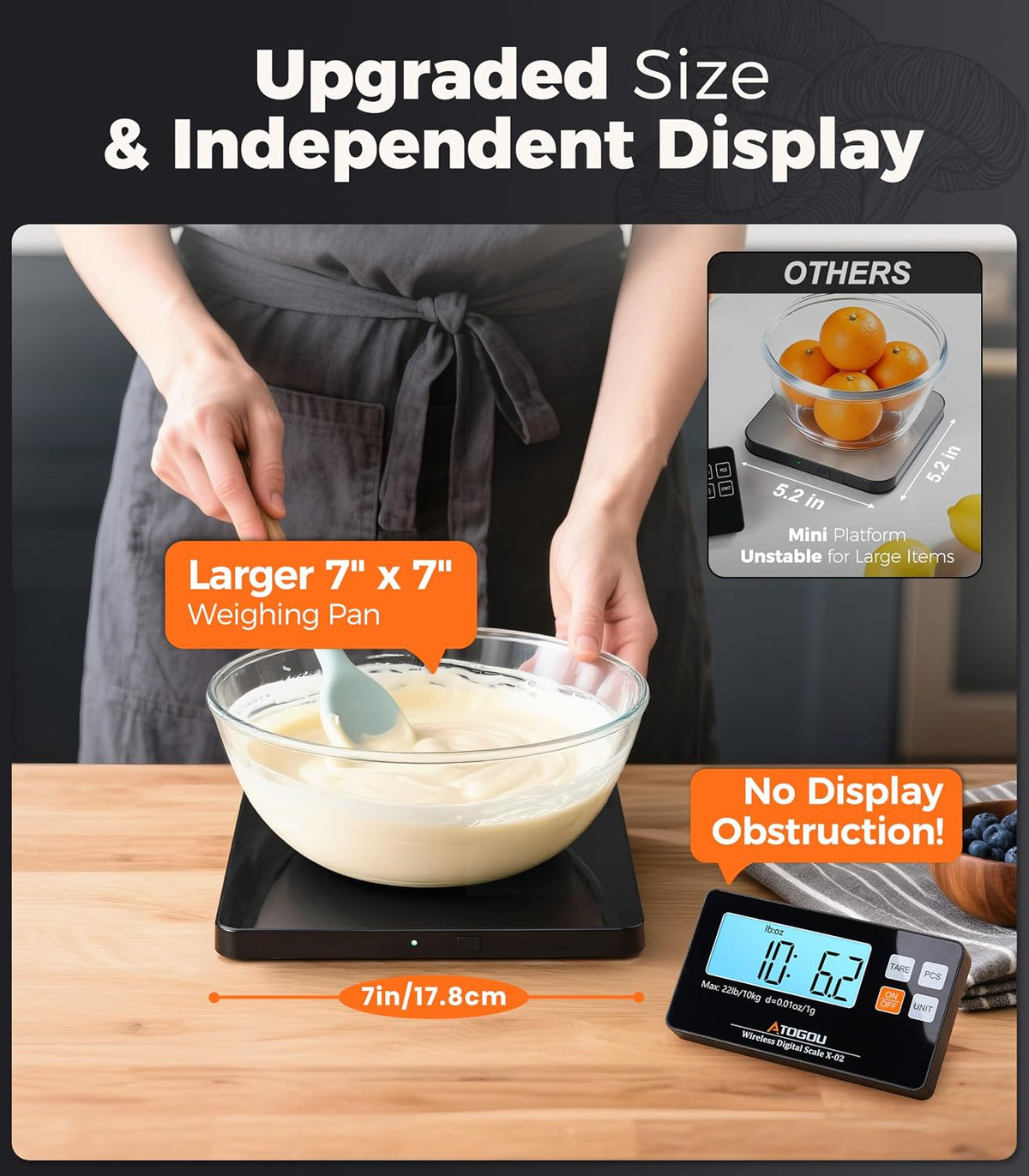 Báscula de cocina inalámbrica, báscula de alimentos de 22 lb/10 kg