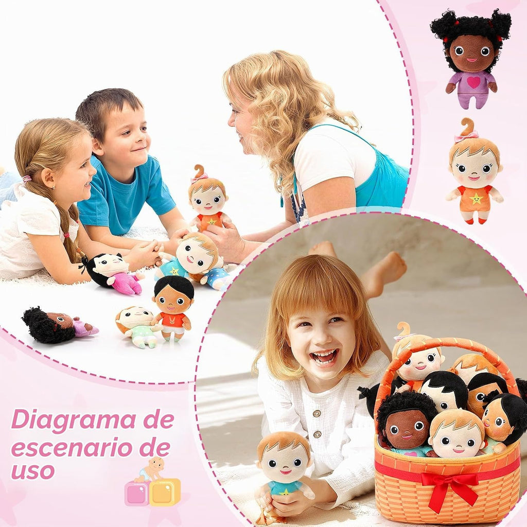 HyDren - 10 muñecos de peluche multiculturales con canasta