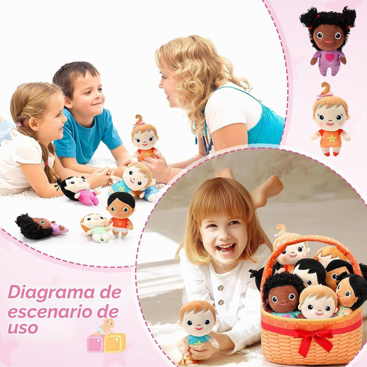 HyDren - 10 muñecos de peluche multiculturales con canasta