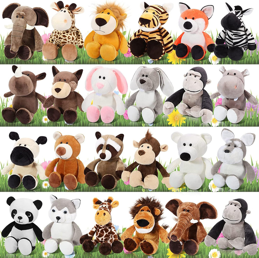 Lenwen - Juego de 24 animales de peluche de la selva de 10 pulgadas