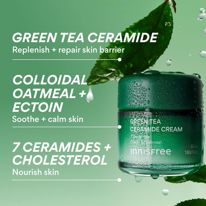 innisfree Crema de ceramida de té verde, crema hidratante de rescat...