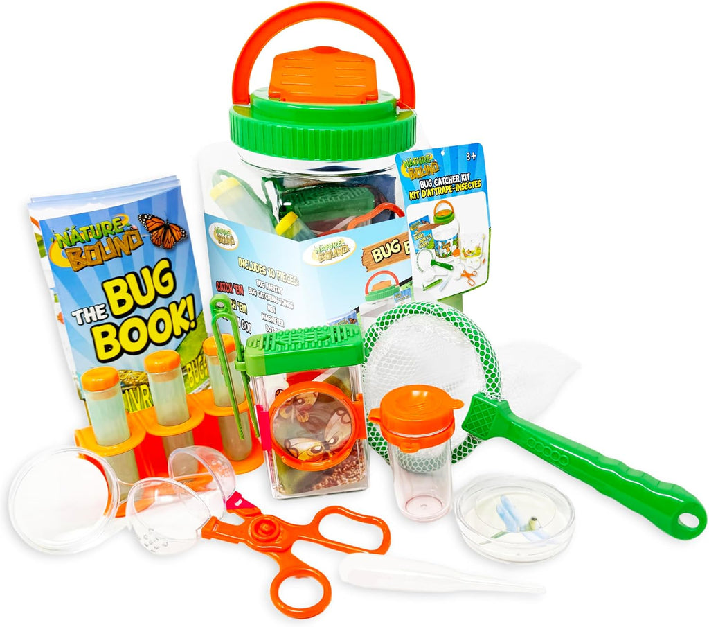 Nature Bound Kit de atrapa insectos – Juego de 20 piezas de exploración al aire libre para niños – educativo y divertido – captura y liberación segura de insectos con cubo, red, lupa y más – Gran regalo para jóvenes exploradores