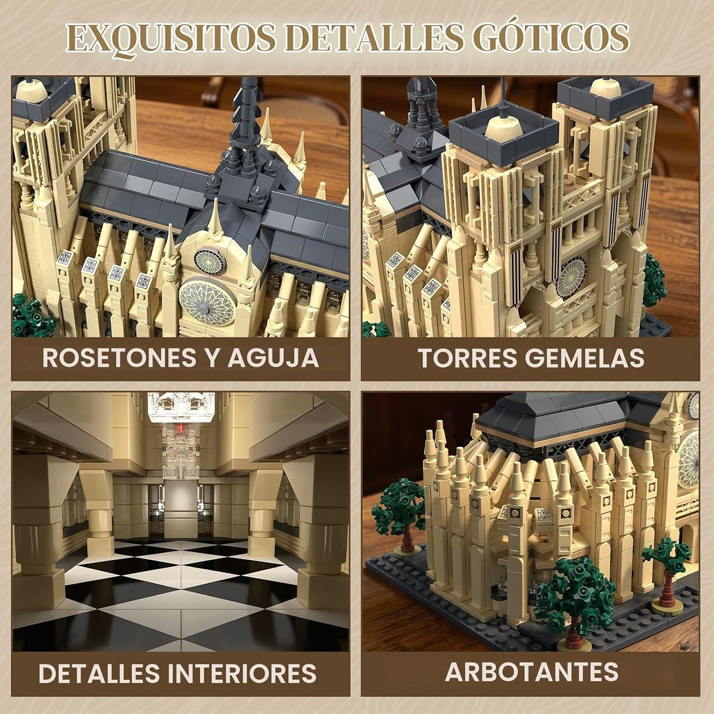 Notre Dame de Paris - Juego de construcción de arquitectura con luz LED, 1757 piezas, modelo coleccionable de bloques de construcción emblemáticos de París para adultos, regalo de cumpleaños