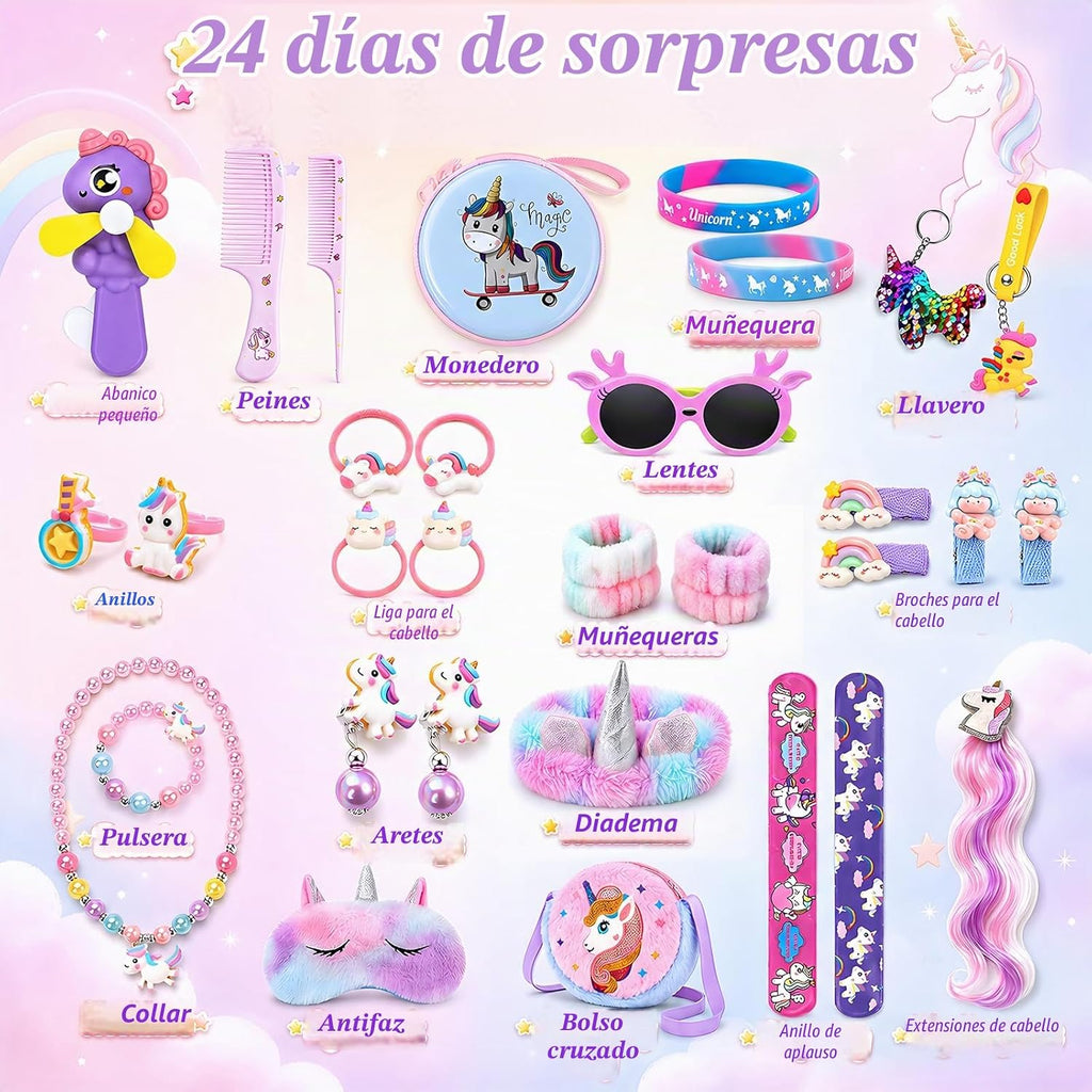 Calendario de Adviento 2026, joyería de unicornio para niñas, sorpresas de 24 días con pulsera de unicornio, collar, accesorios para el cabello, regalos de cuenta regresiva de Navidad, rellenos de