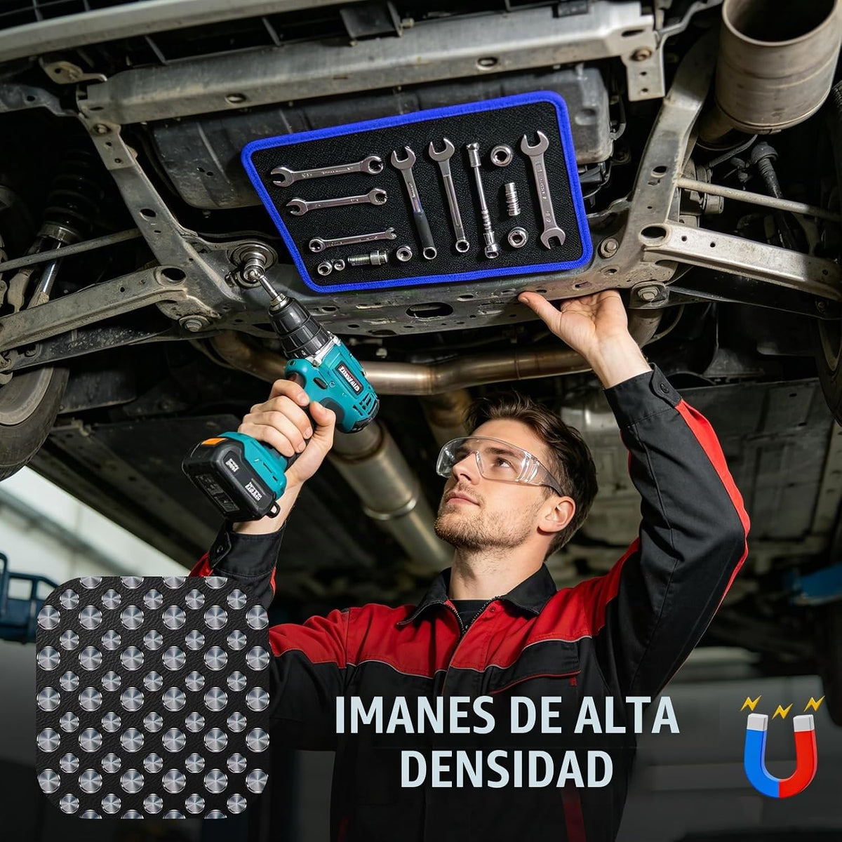 Alfombrilla magnética y soporte para herramientas, soporte magnético resistente de 40 libras con capa de protección de PVC, almohadillas magnéticas flexibles, organizador de herramientas