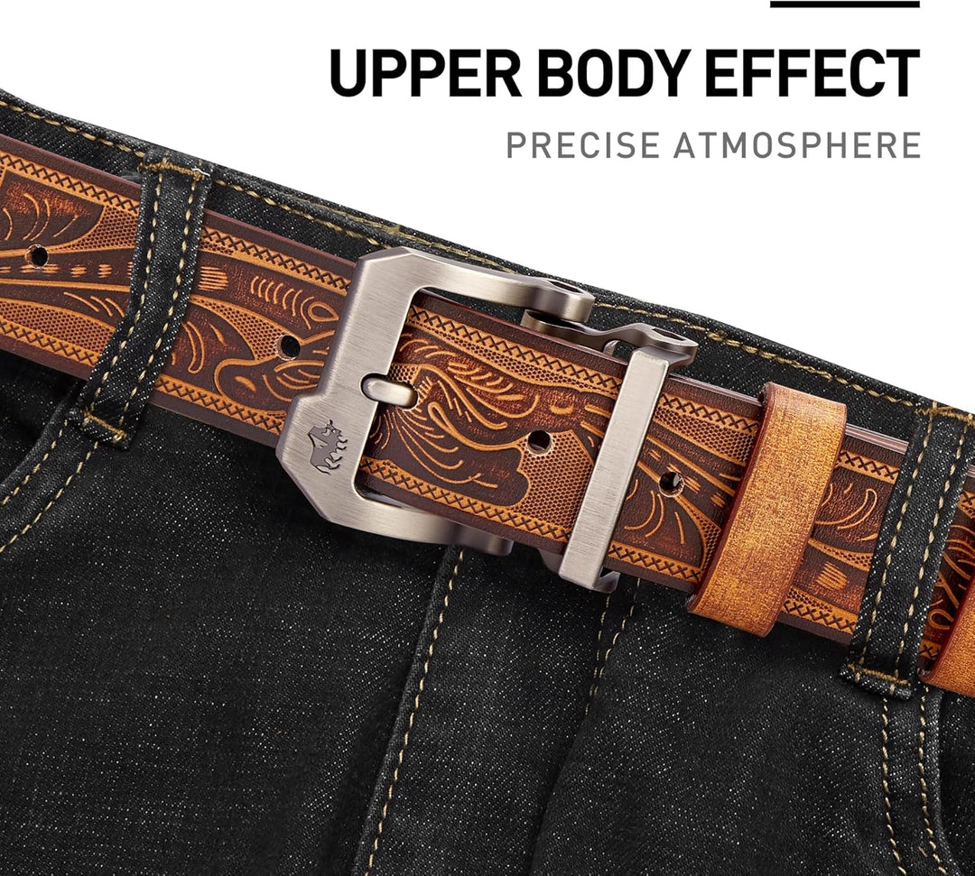 BISON DENIM Cinturones de cuero para hombre, cinturones de vestir d...