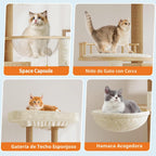 Árbol para gatos con caja de arena, torre para gatos de varios niveles con muebles ocultos, percha superior de felpa grande, postes rascadores de sisal, condominio para gatos y hamaca para gatos de