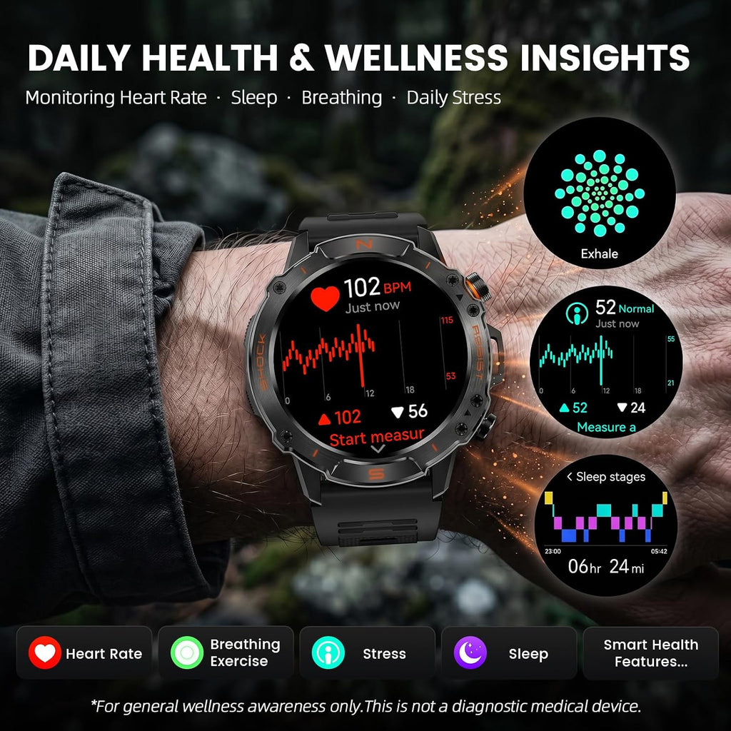 Reloj inteligente para exteriores para hombres, AMOLED de 1.43 pulgadas