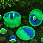 Charniol Juego de lanzar y atrapar para niños, verde y azul, 12 paletas y 6
