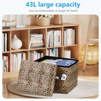 AmasSmile Otomana de Almacenamiento Plegable Reposapiés con Bolsillo Lateral, Banco Reposapiés de Terciopelo de 17 pulgadas, Banco Otomana Corto, Almacén de Reposapiés de Almacenamiento, Cofre de
