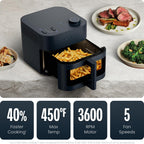 Chefman Crispinator - Freidora de aire 6 en 1 con capacidad de 8 cuartos de galón, temperatura máxima de 450 °F con tecnología TurboFry Pro para resultados rápidos y uniformes, ventana de visión
