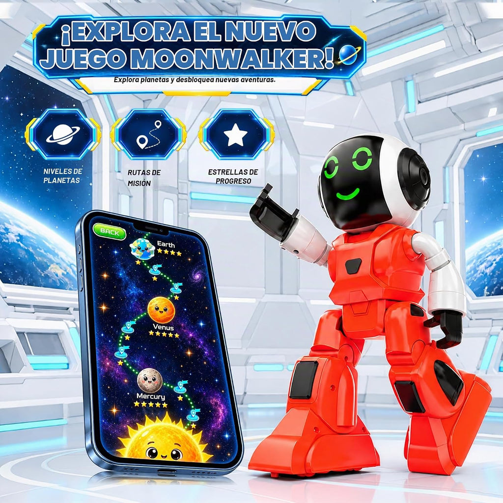 Mirana Moonwalker | Robot inteligente interactivo para caminar y hablar | Juguete controlado por aplicación y control remoto para niños | USB recargable tipo C | Altavoz Bluetooth integrado | Regalo para niños y niñas mayores de 3 años