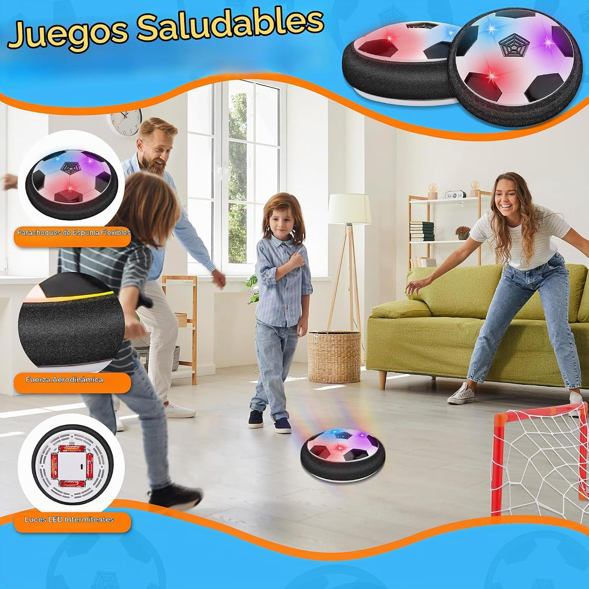 Balón de fútbol LED Hover, juego de fútbol flotante con 2 porterías, juego de fútbol interior para niños y niñas, regalos de cumpleaños para niños pequeños, juguetes regalos para edades de 3 a 12 años