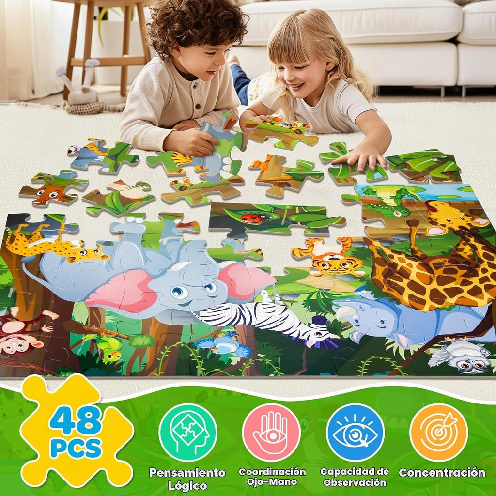 Rompecabezas de Piso Jumbo para Niños de 4-6 Años, Rompecabezas Grande de Animales de 48 Piezas, Cartón Extra Grueso, Juguetes de Aprendizaje Preescolar para Niños Pequeños de 3-5, Regalo Educativo