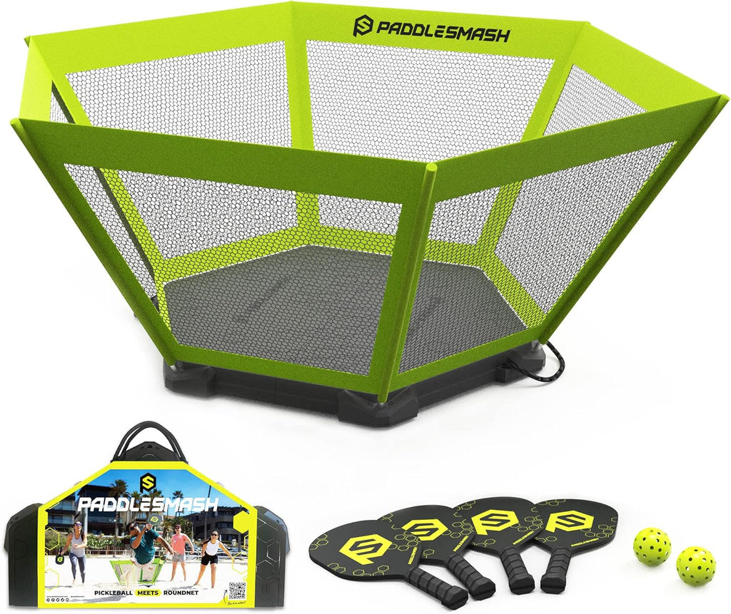 Juego de pickleball para patio, como se ve en Shark Tank, playa, patio trasero, césped, actividades al aire libre para adultos y familia - Fácil montaje, incluye 4 paletas, 2 bolas y