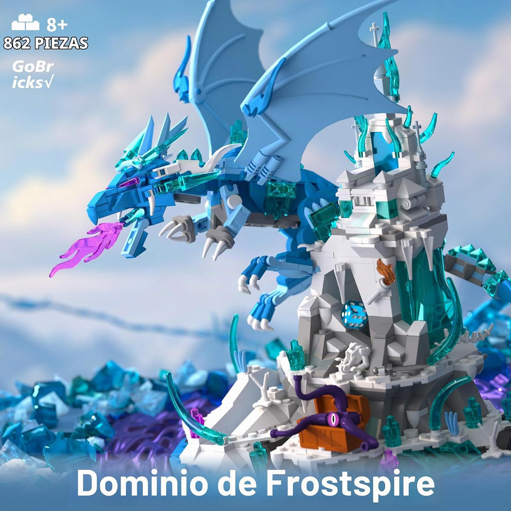 Juego de construcción de dragón esmerilado, bloques de edificios de castillo medieval para adultos