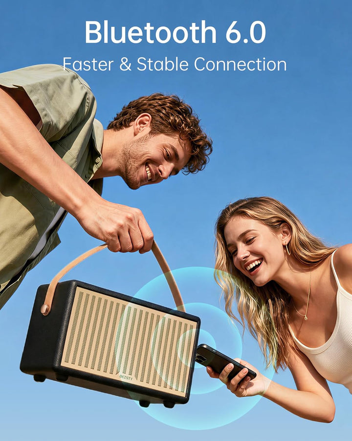 Altavoz retro Bluetooth 6.0 para exteriores, 56 horas de reproducci...
