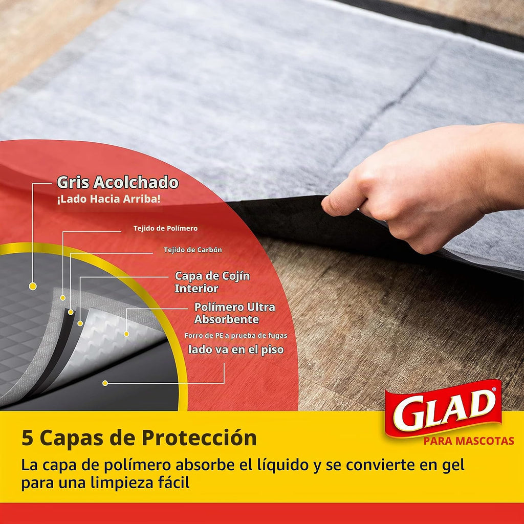 Glad Almohadillas para cachorros de carbón negro para mascotas, almohadillas desechables súper absorbentes para orina de perro, almohadillas de entrenamiento para orinal y suministros para mascotas,