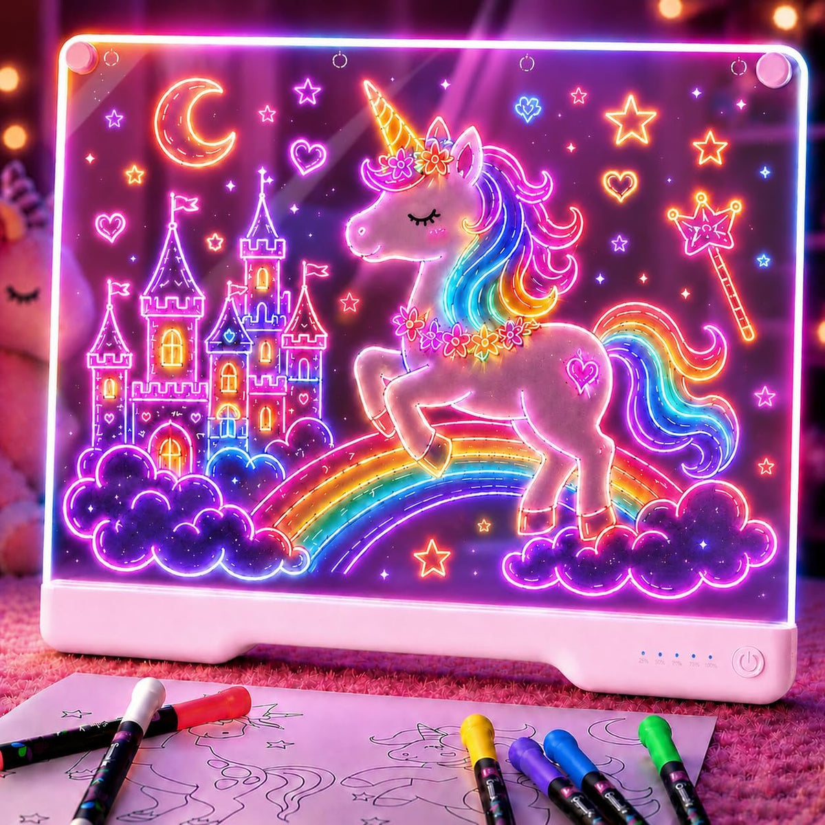 Geokay Tablero de dibujo LED recargable de 16" con efectos de luz de 9