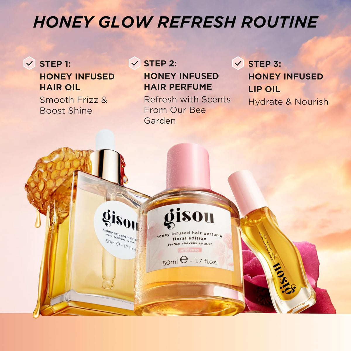 Gisou Aceite labial con infusión de miel, aceite labial hidratante...