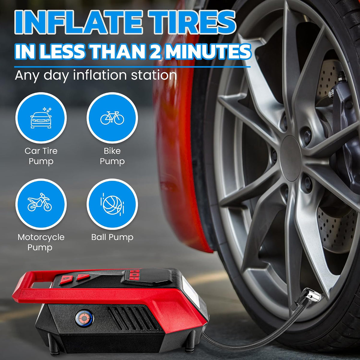 Inflador de neumáticos Bullseye de 12 V CC - Inflado rápido de 2 mi...