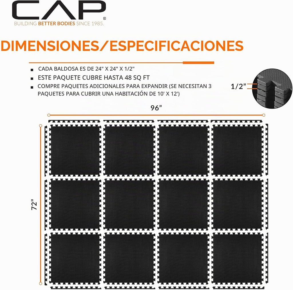 CAP 24-Pulgadas Tapete de Rompecabezas de EVA Foam para Ejercicio, 1/2 Pulgada