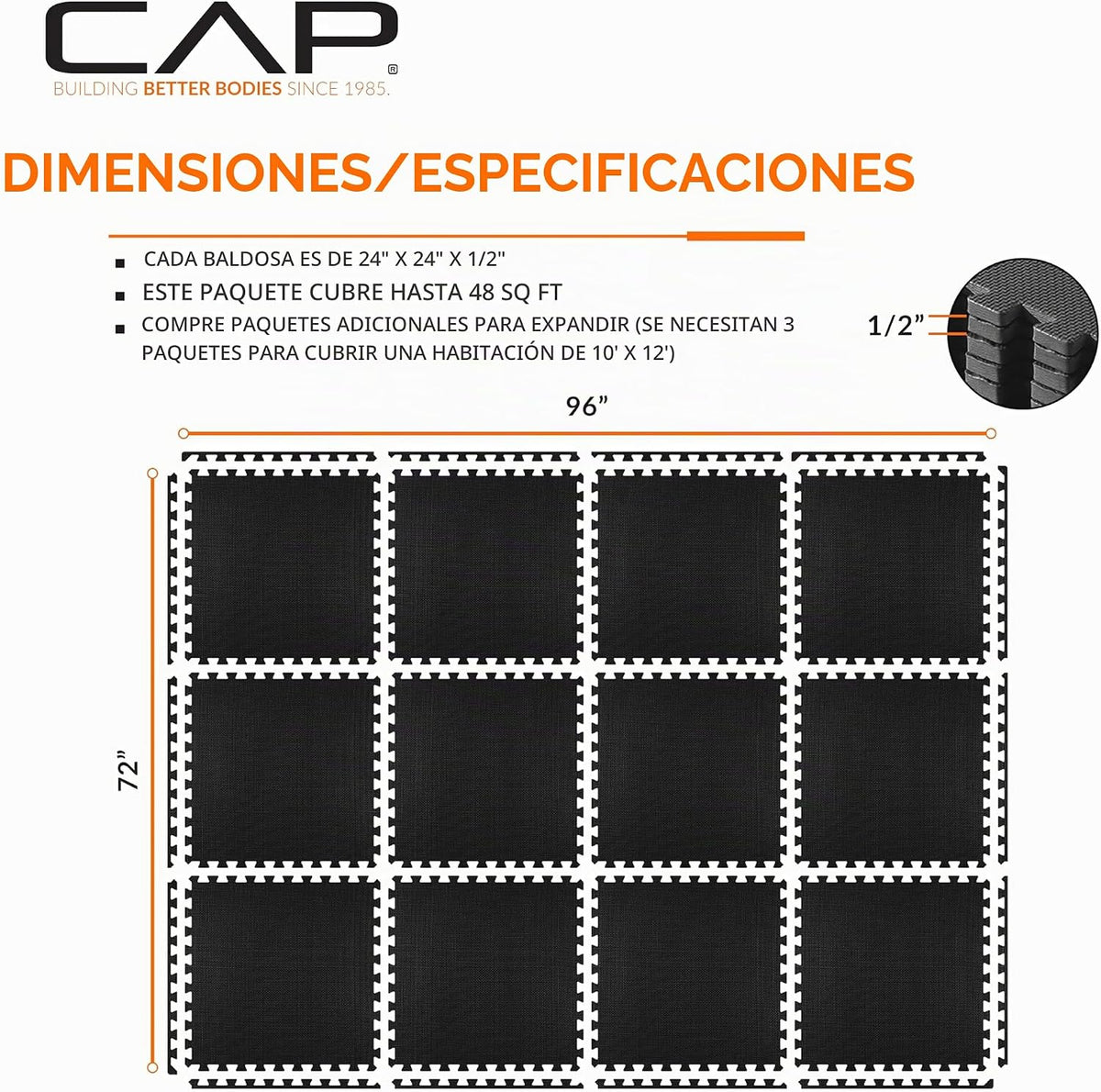 CAP 24-Pulgadas Tapete de Rompecabezas de EVA Foam para Ejercicio, 1/2 Pulgada