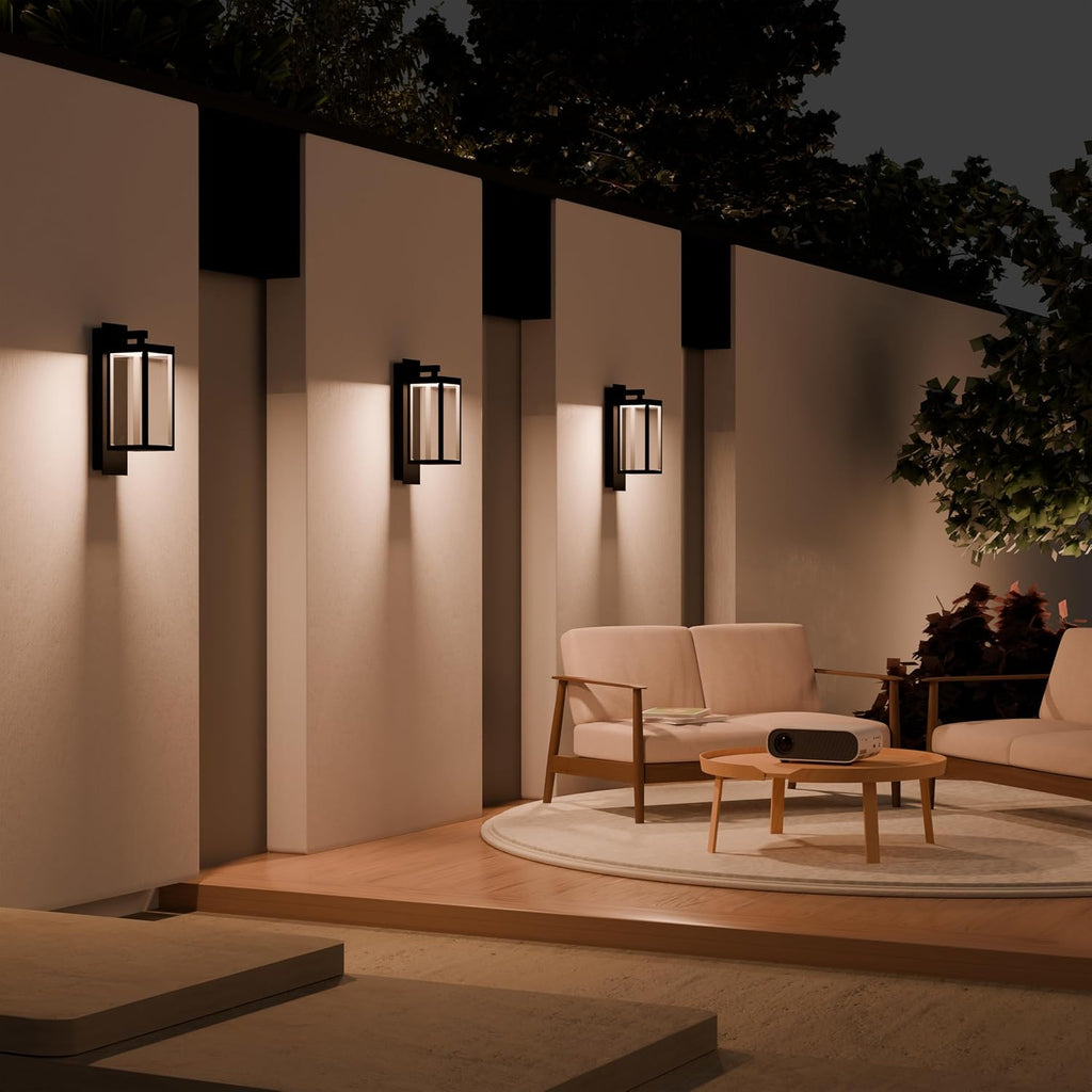 Lámpara Lámpara de pared moderna con sensor de movimiento para exteriores con vidrio, LED de 850 lúmenes, linterna de aluminio impermeable IP65, iluminación exterior antioxidante para porche, garaje, puerta delantera, patio, negro