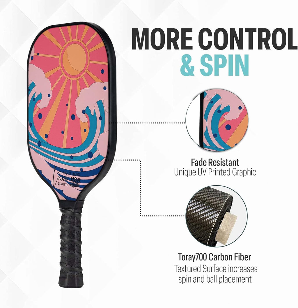 Palms-O-Aces Palas de pickleball de fibra de carbono - Núcleo 16 mm y Aprobadas por USAPA