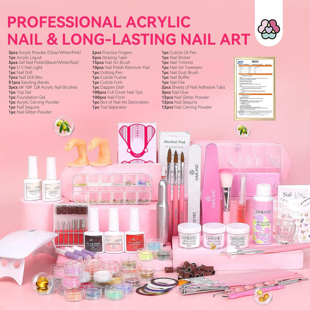 SAVILAND Kit de uñas acrílicas con taladro: juego profesional de uñ...