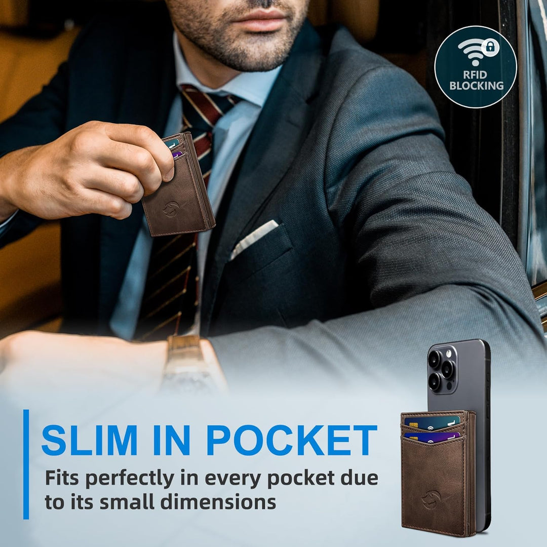Housmai Billetera de cuero de triple pliegue para hombre, con bolsi...