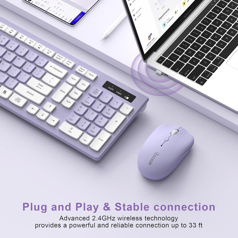 Combo de teclado y mouse inalámbricos, teclado inalámbrico de tamañ...